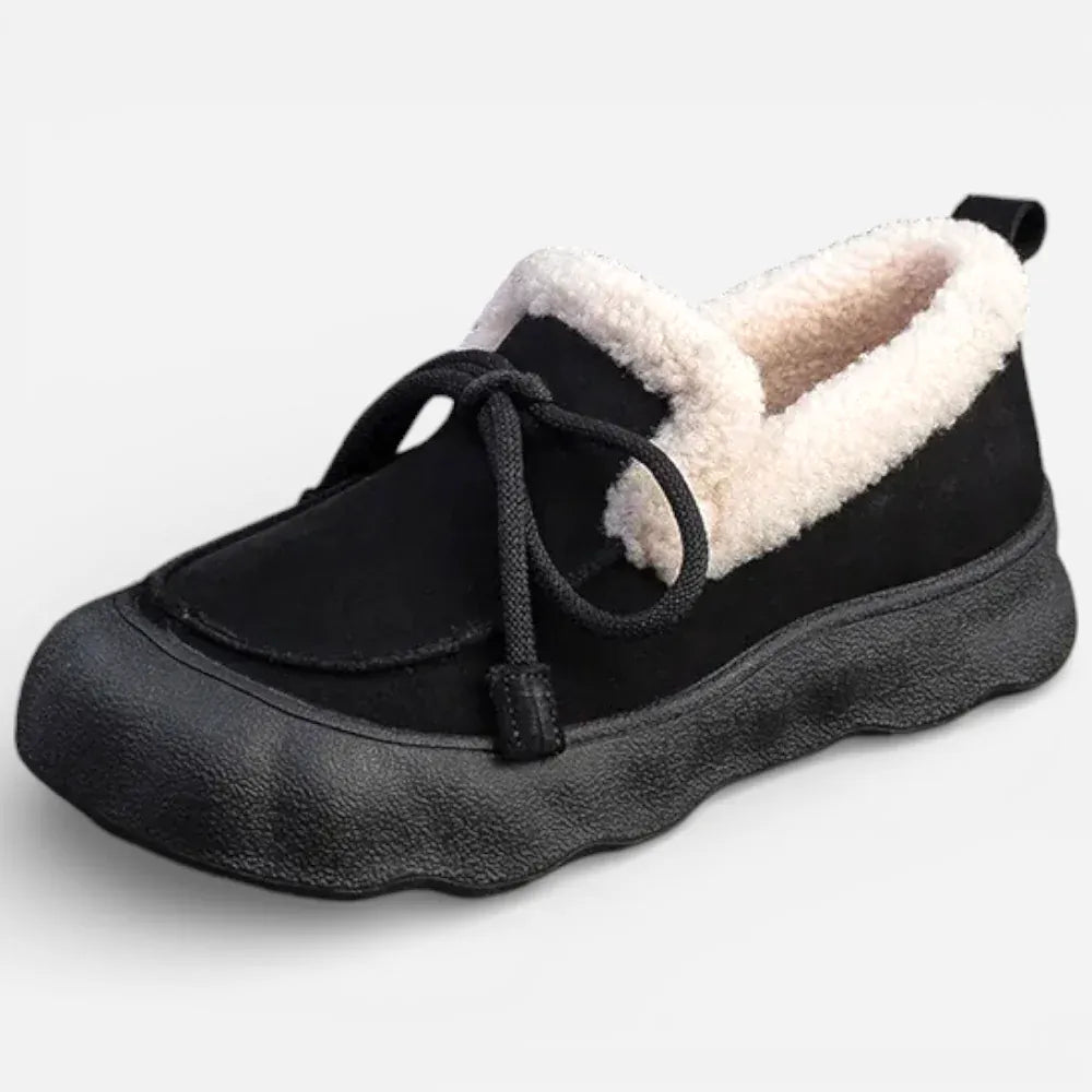 AtelierMocassin Noir / 35 Mocassins Femme Hiver en Cuir & Daim Noir Plateforme