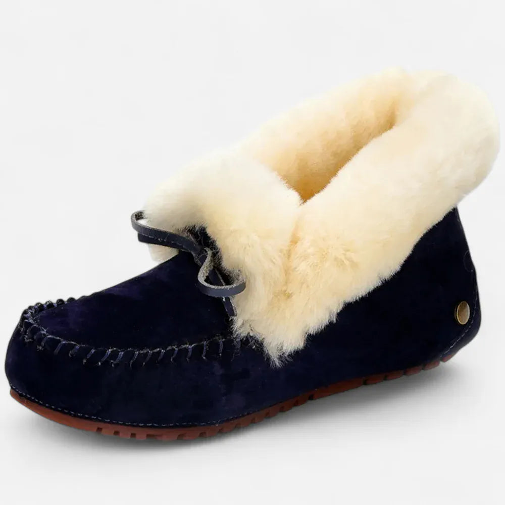 AtelierMocassin Noir / 35 Mocassins Femme Hiver en Cuir et Laine Noirs