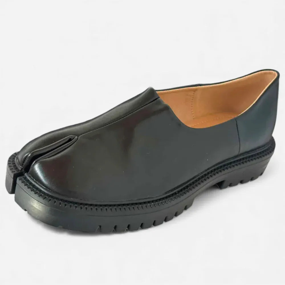 AtelierMocassin Noir / 35 Mocassins Femme Tabi en Cuir Noir Plateforme