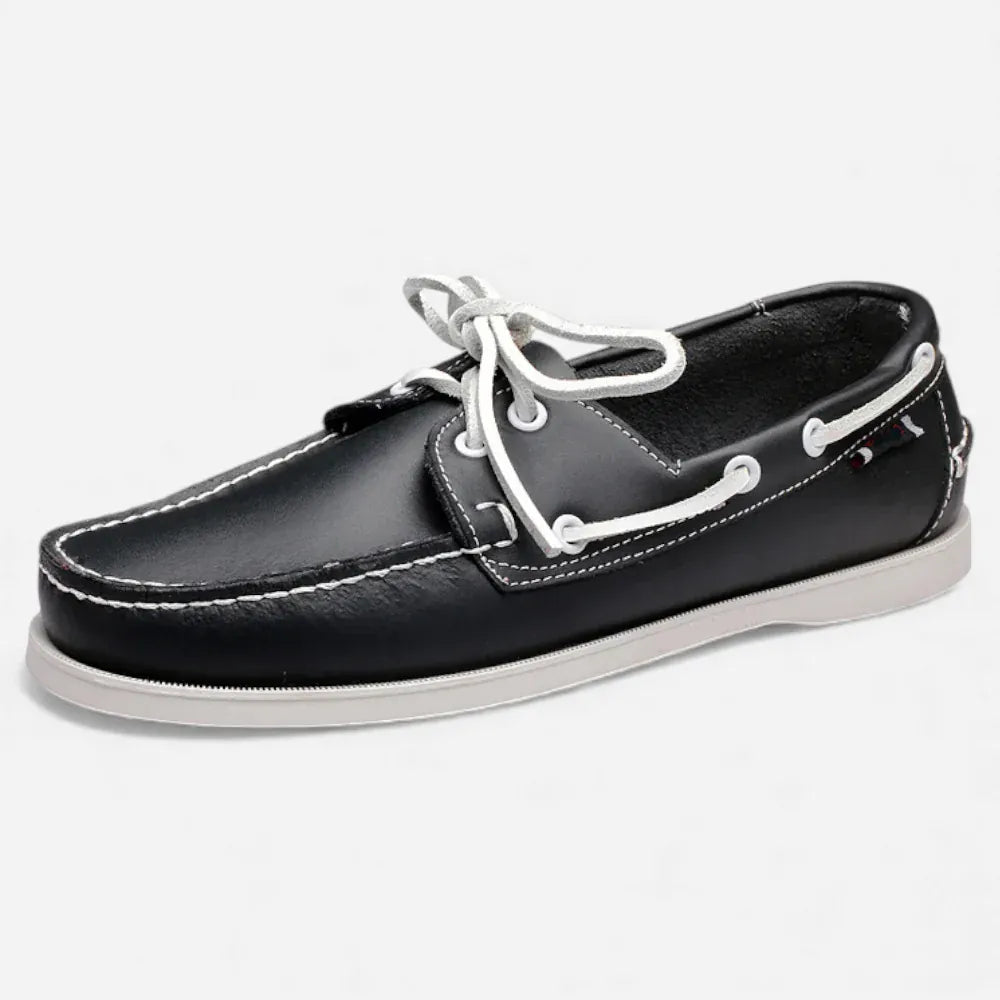 AtelierMocassin Noir / 38 Mocassins Homme Bateau en Cuir Noir