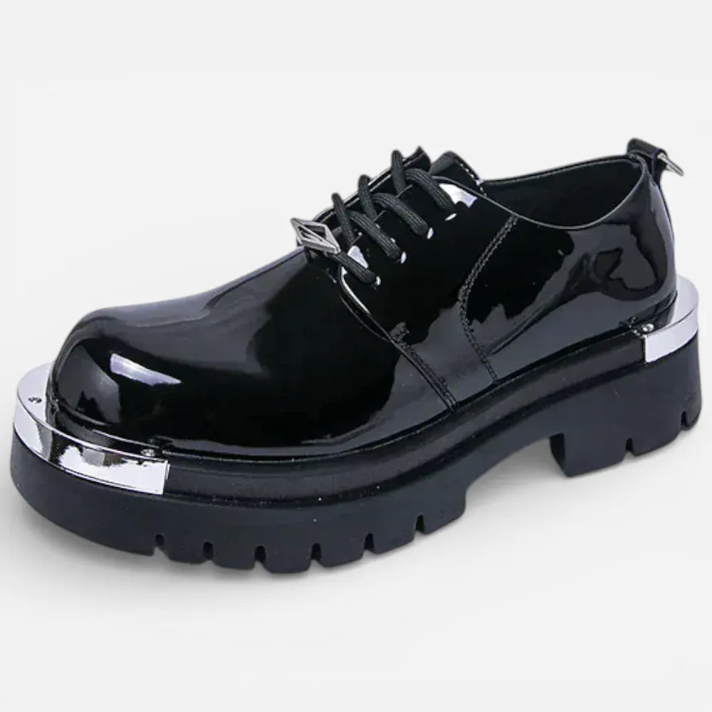 AtelierMocassin Noir / 38 Mocassins Homme Cuir Noir Verni Plateforme Derby