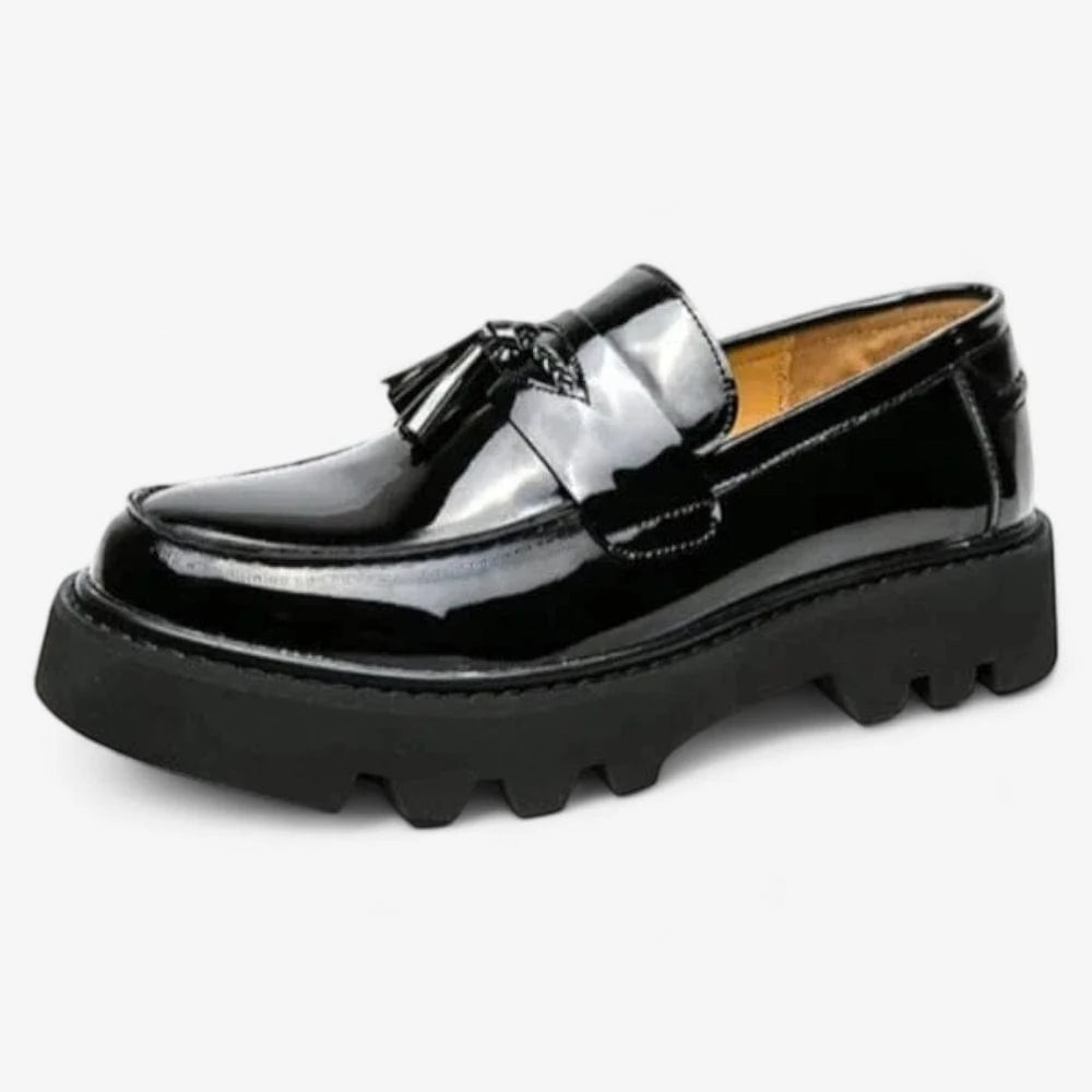 AtelierMocassin Noir / 38 Mocassins Homme en Cuir Vernis noir à gland Plateforme