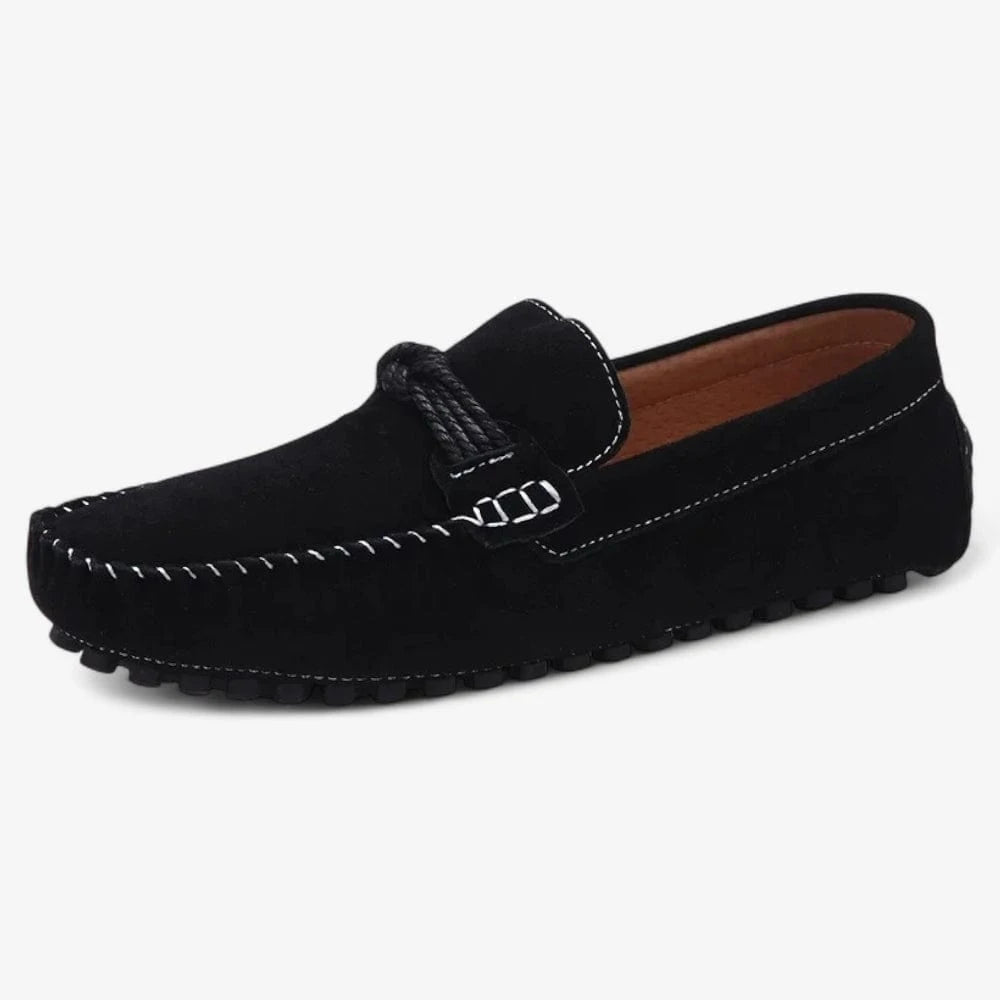 AtelierMocassin Noir / 38 Mocassins Homme en Daim Noir avec Cordon Décoratif