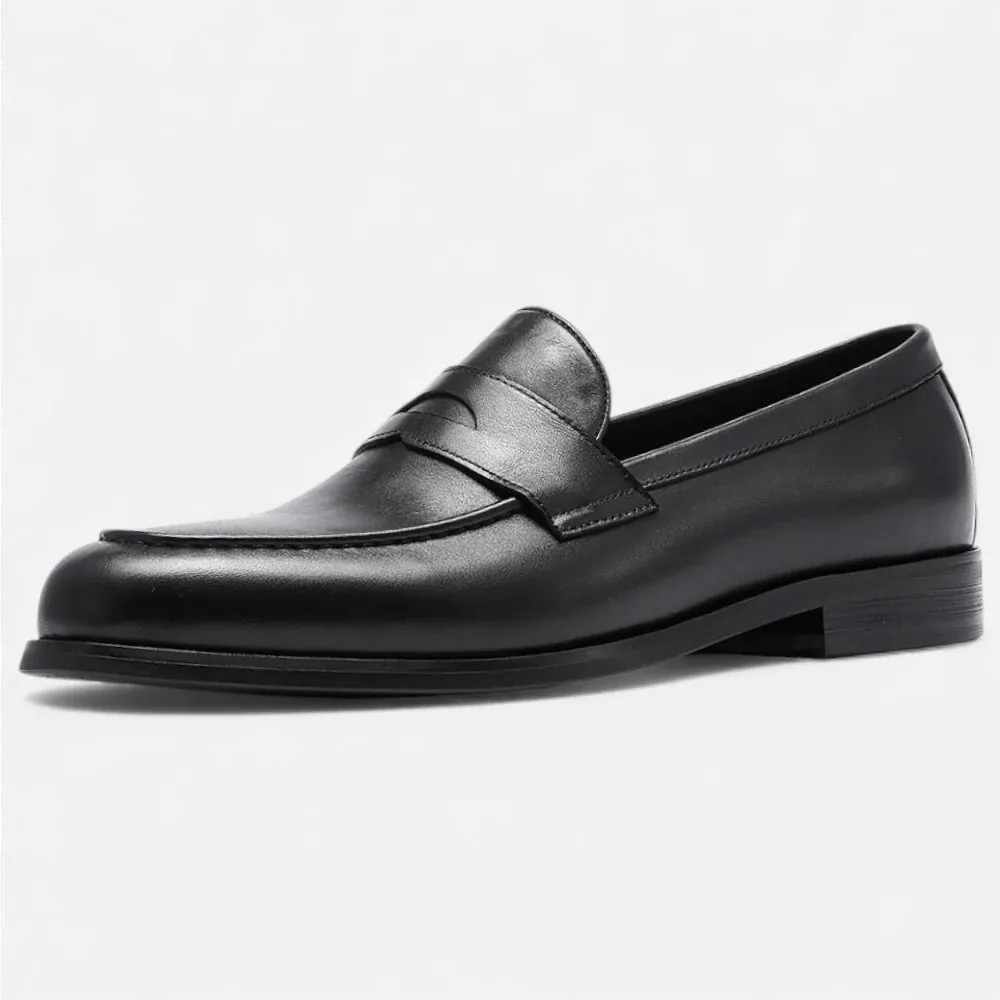 AtelierMocassin Noir / 39 Mocassins Homme Penny Loafer en Cuir de Vache Noir