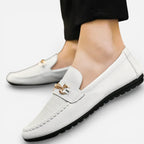 Mocassins Homme en Cuir Blanc Souple Slip-On