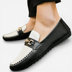 Mocassins Homme en Cuir Noir & Blanc Souple Slip-On