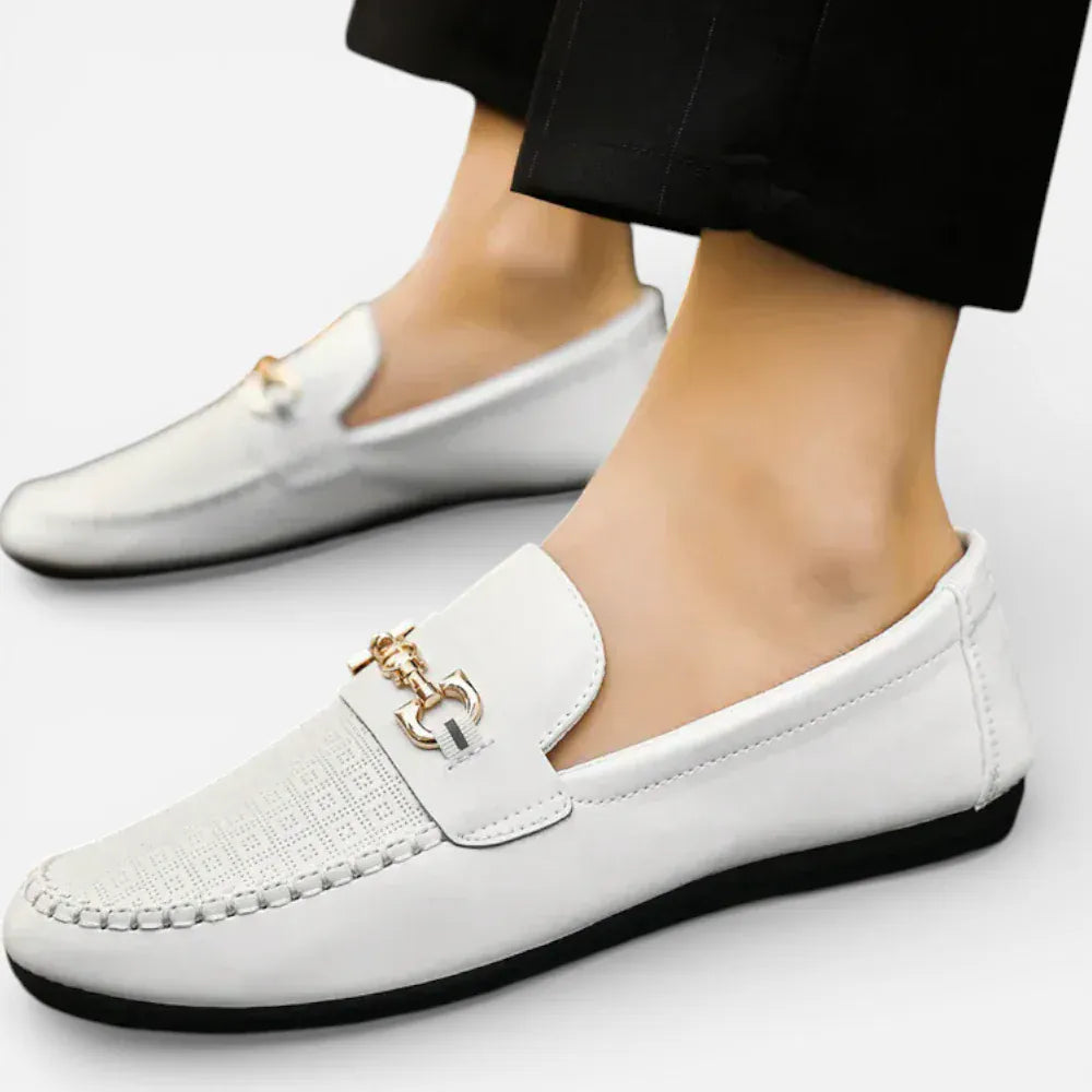 Mocassins Homme en Cuir Blanc Souple Slip-On
