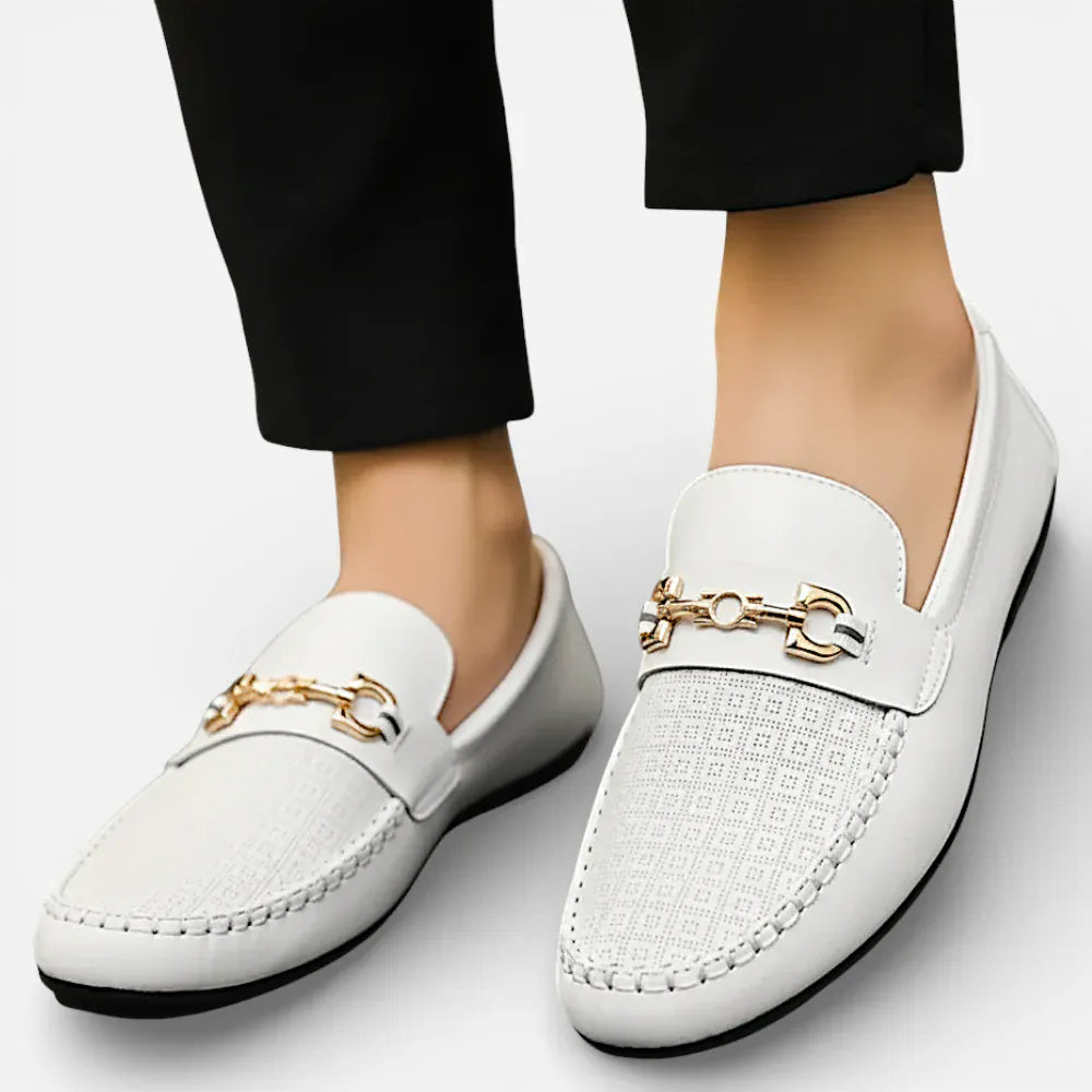 Mocassins Homme en Cuir Blanc Souple Slip-On