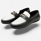 Mocassins Homme en Cuir Noir & Blanc Souple Slip-On