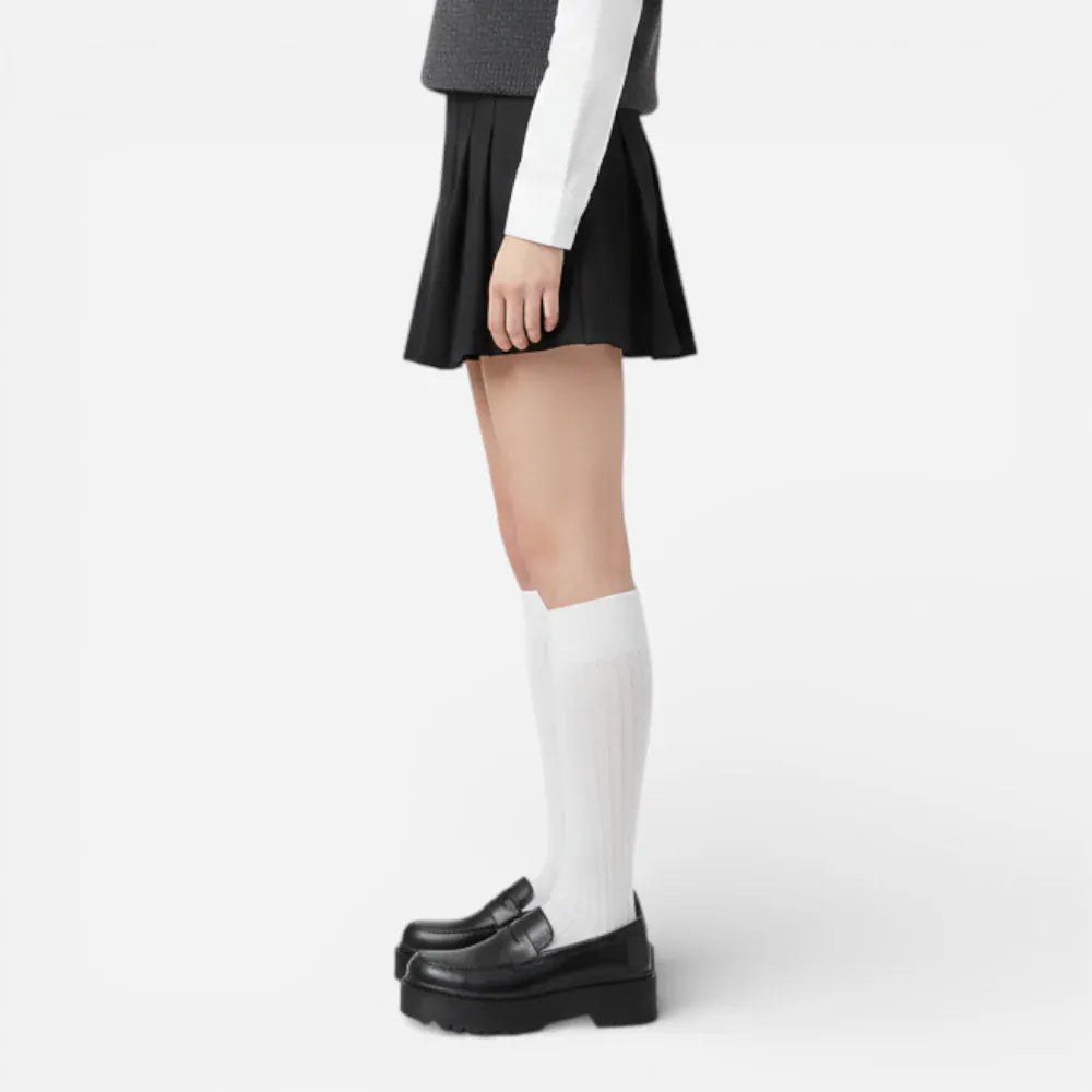 Mocassins Femme en Cuir Noir Plateforme Slip-On