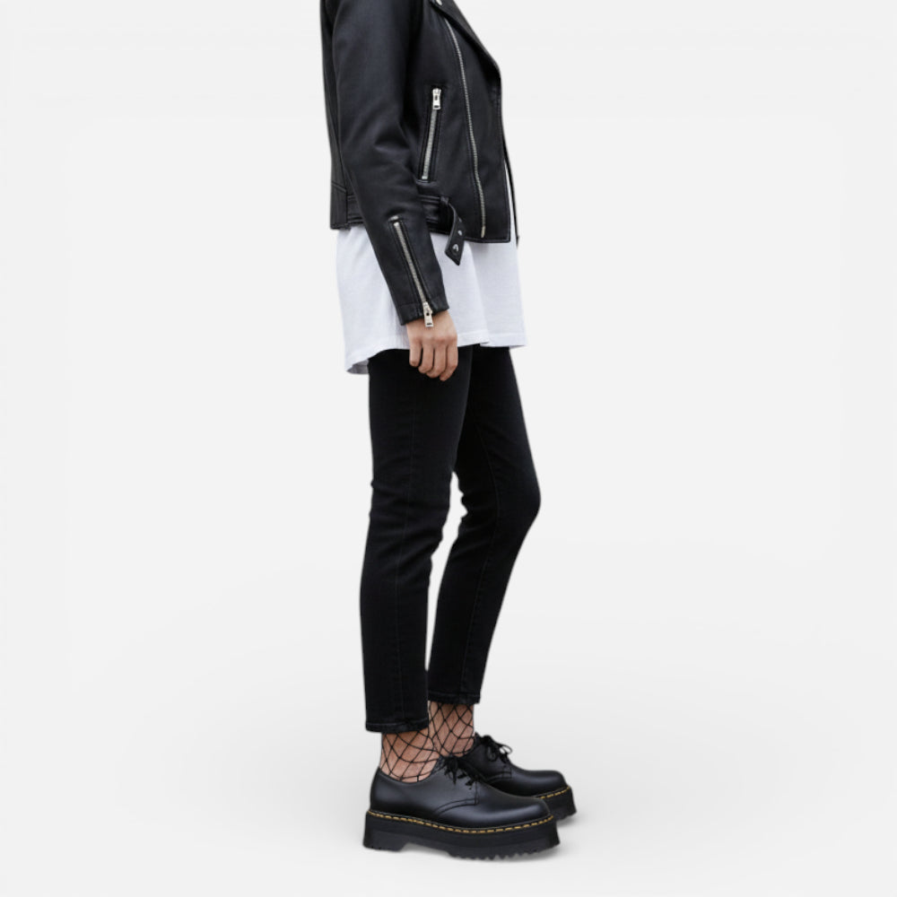 Mocassins Femme en Cuir Noir à Plateforme