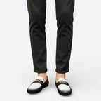 Mocassins Homme en Cuir Noir & Blanc Souple Slip-On