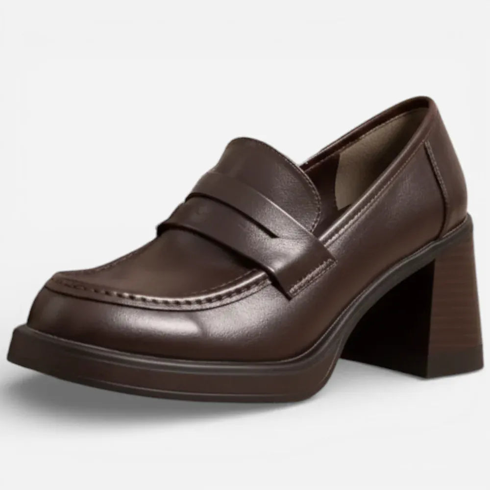 Mocassins Femme en Cuir Véritable Marron à Talon