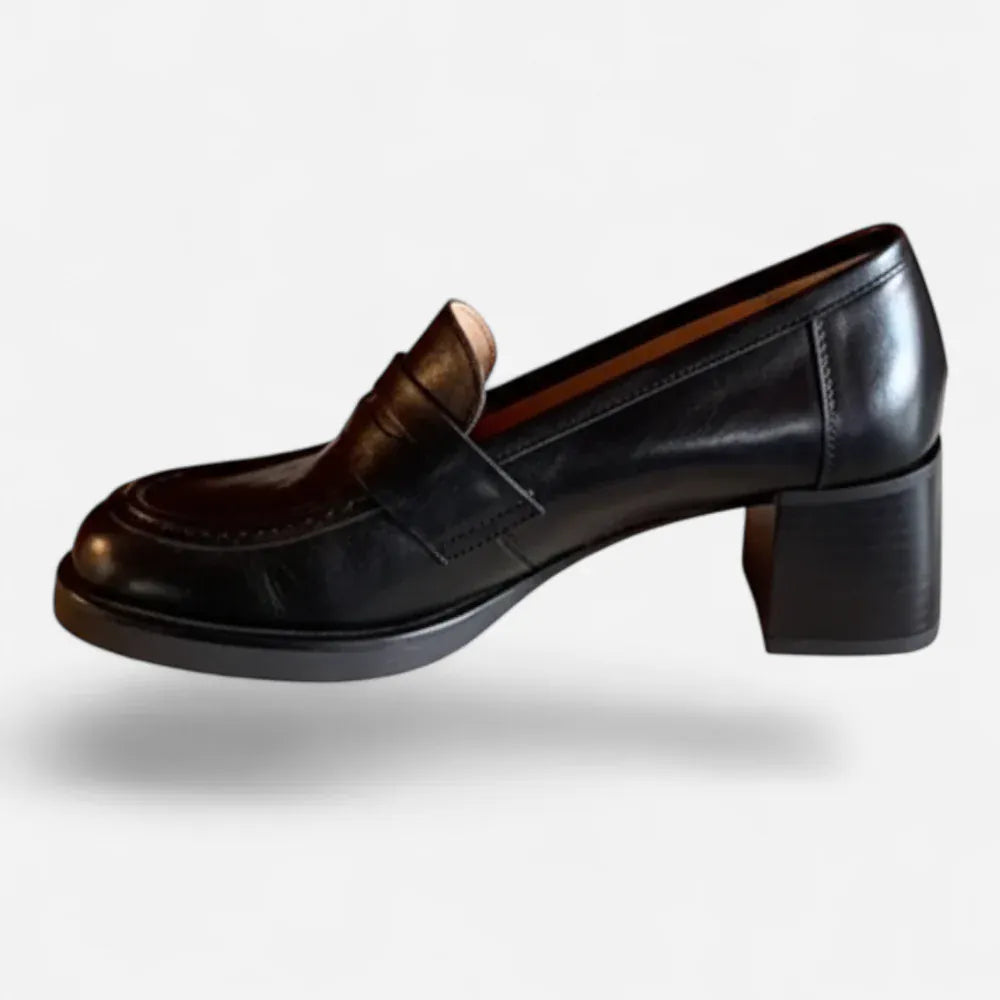Mocassins Femme en Cuir Véritable Noir à Talon