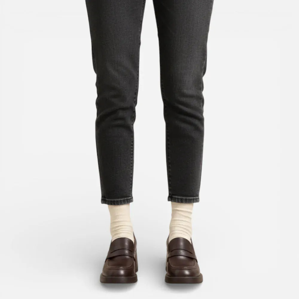 Mocassins Femme en Cuir Véritable Marron à Talon