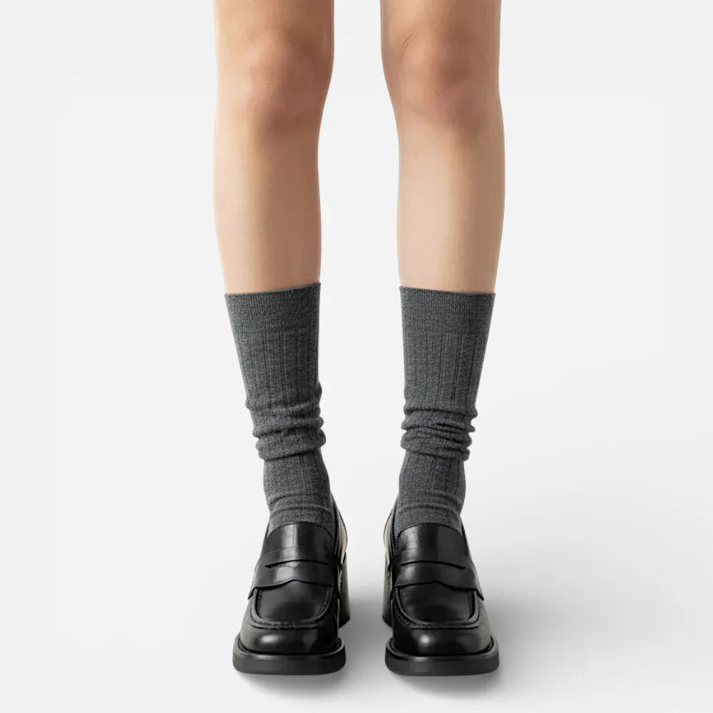 Mocassins Femme en Cuir Véritable Noir à Talon