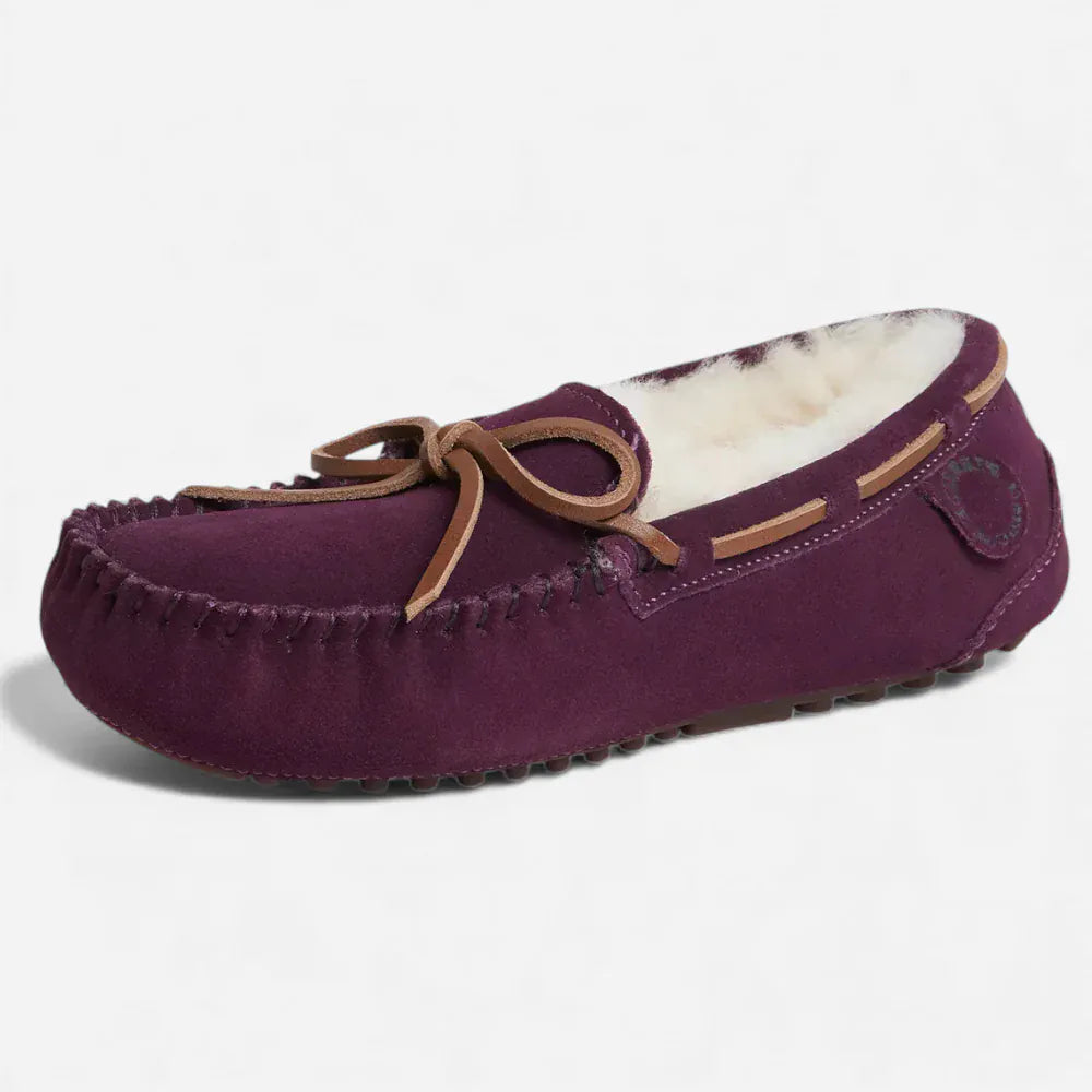 AtelierMocassin Marron / 36 Mocassins Femme Hiver en Cuir & Laine Marron à Lacet Décoratif