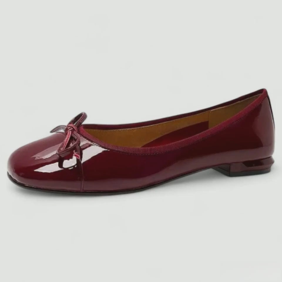 Mocassins Femme Bordeaux Vernis à Nœud Papillon