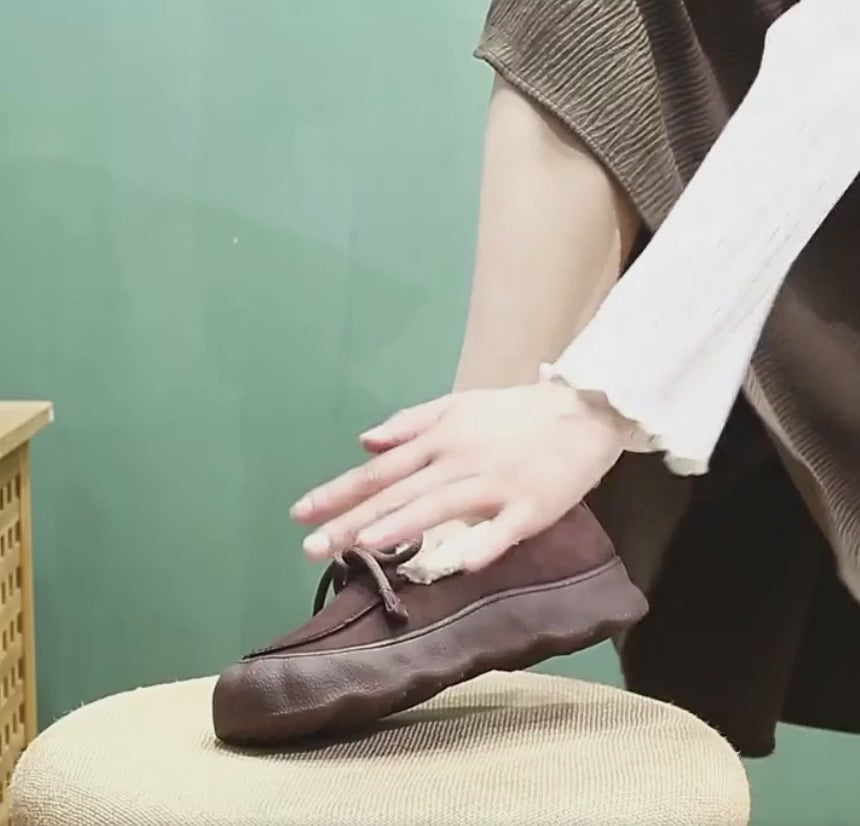 Mocassins Femme Hiver en Cuir & Daim Beige Plateforme