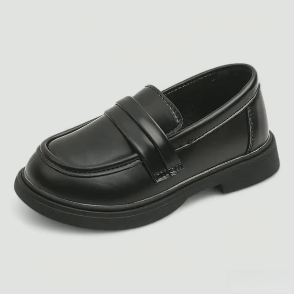 Mocassins Enfant en Cuir Noir Penny Loafer