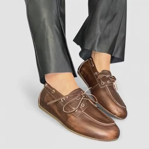 Mocassins Bateau Femme en Cuir Marron Clair