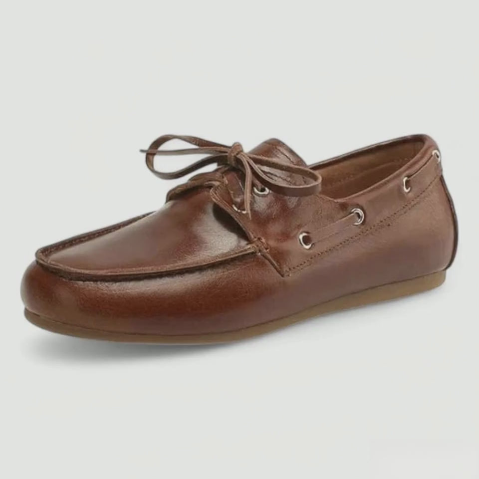 Mocassins Bateau Femme en Cuir Marron Clair
