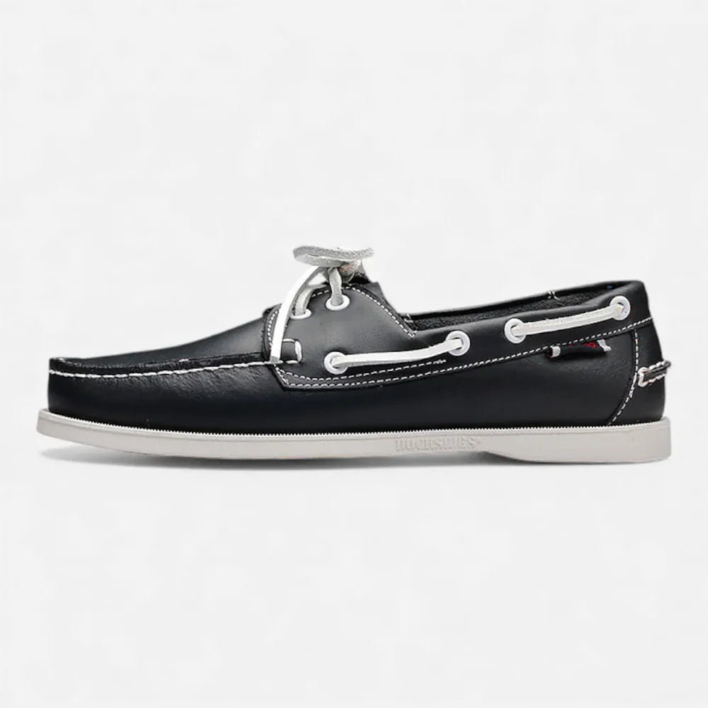 AtelierMocassin Mocassins Homme Bateau en Cuir Noir
